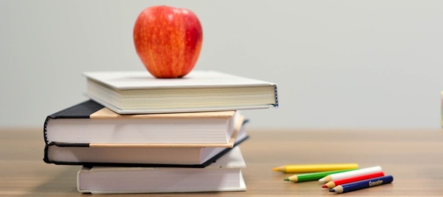 apple and blocks on desk