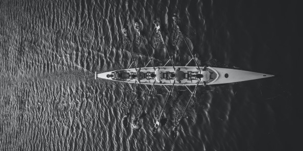 rowing team working together