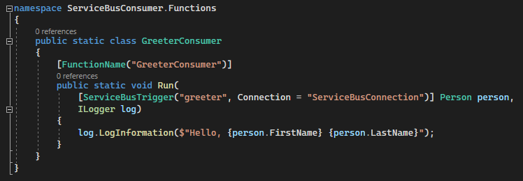 greeter azure function screenshot