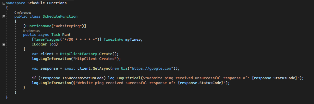 scheduled azure function screenshot